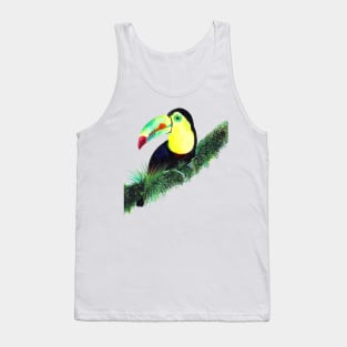 Colorful Toucan Watercolor Illustration perched on a Green Tree Branch Tank Top